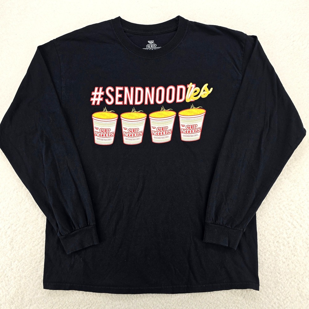 Nissin Cup Noodles #SENDNOODLES Black Long Sleeve T Shirt‎ Mens Large Cotton